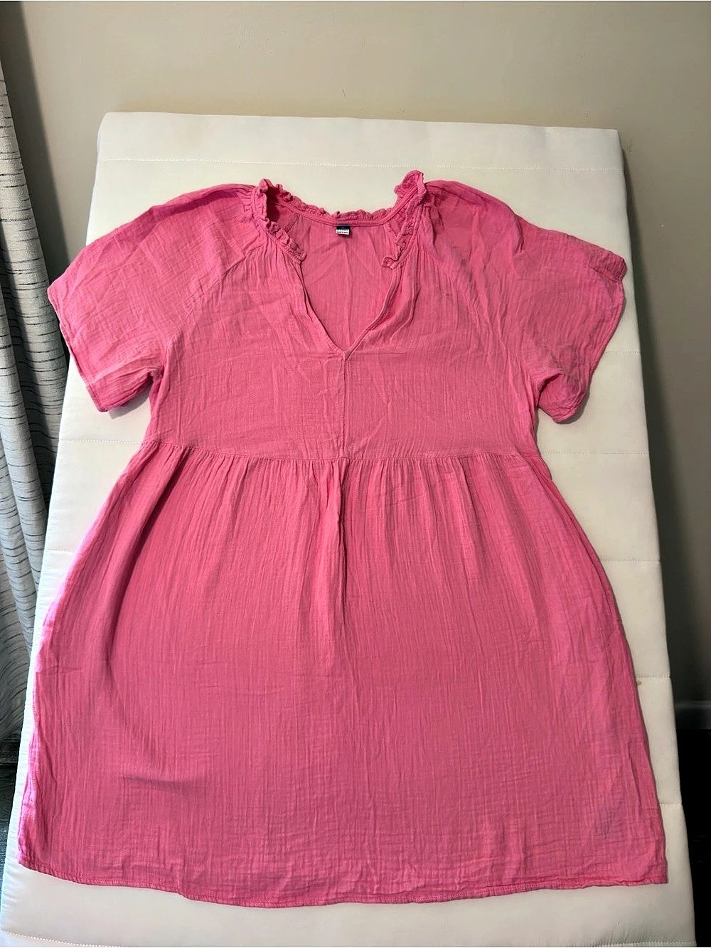 Old Navy 100%?Cotton Split-Neck Crinkle Gauze Mini Swing Dress Pink XL